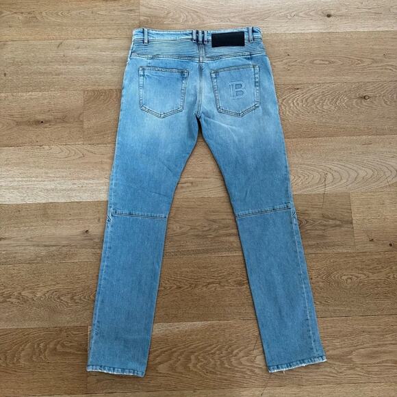 Balmain Slim Fit Biker Jeans in Faded Blue - Picture 3 of 10